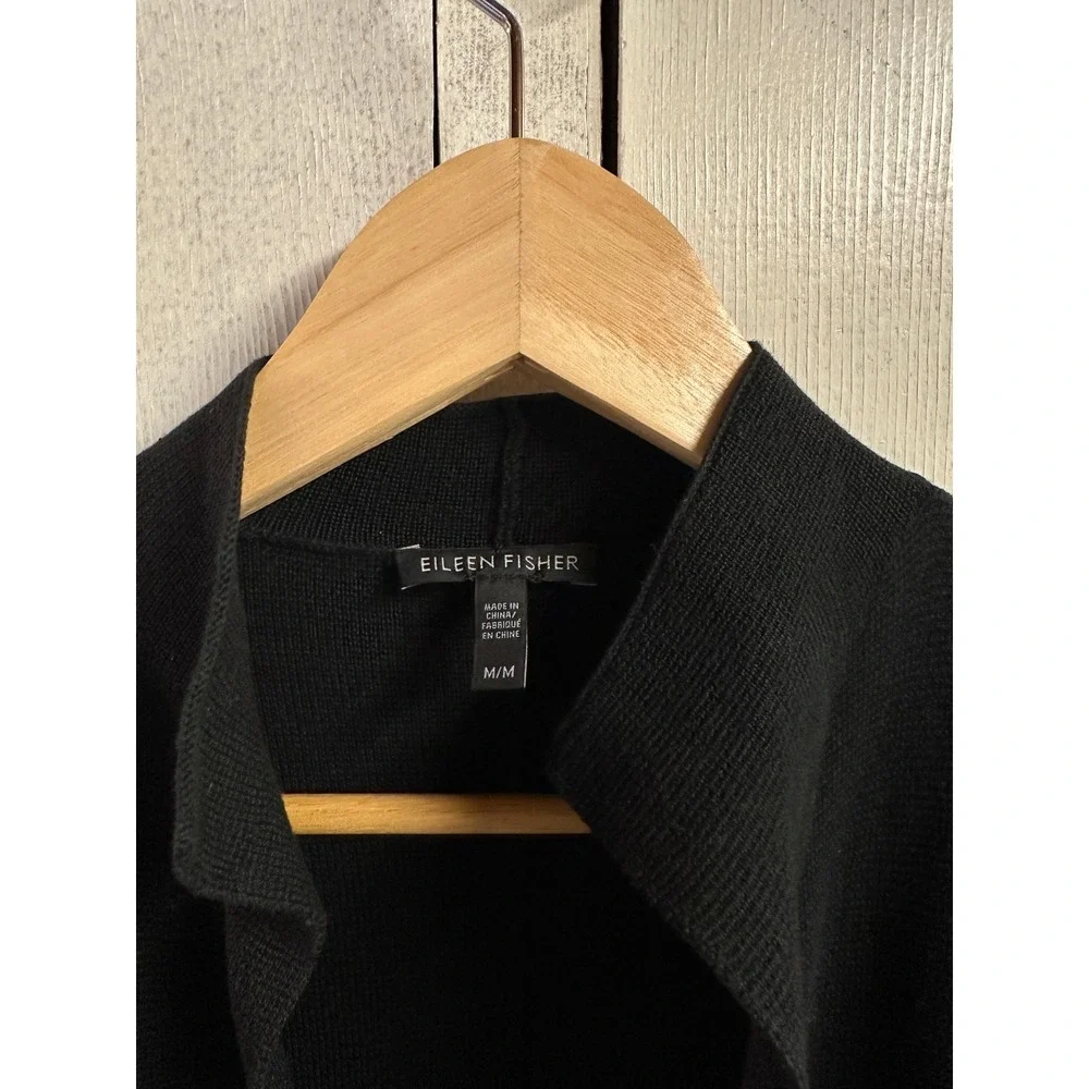 EILEEN FISHER Black Silk Cotton Cardigan Sweater Knit Open Front Women's‎ Medium